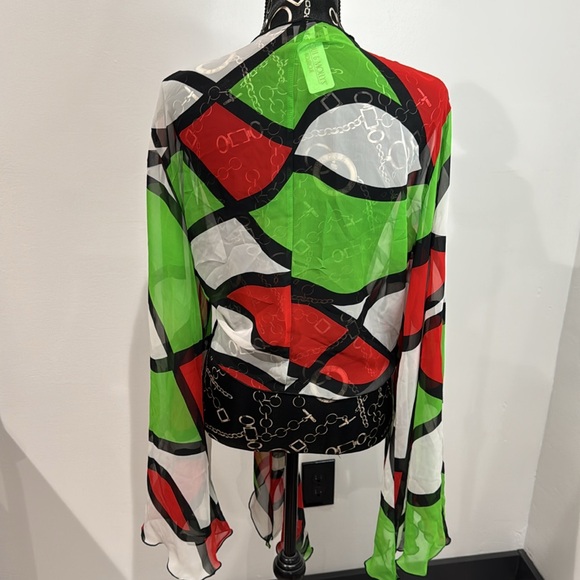 Meet Me in Miami NWT Red Green Black White Color Block Wrap Top One Size - Picture 4 of 7